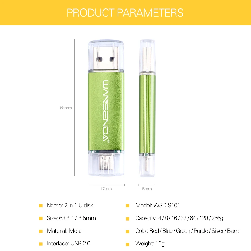 Новый USB флеш накопитель WANSENDA OTG 16 ГБ 32 64 128 256 Флэшка высокоскоростная usb флешка для