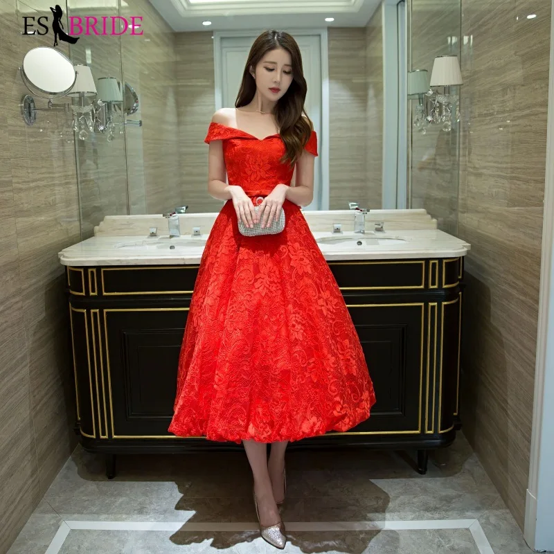 Красное вечернее платье модное с вырезом лодочкой сексуальное кружевное