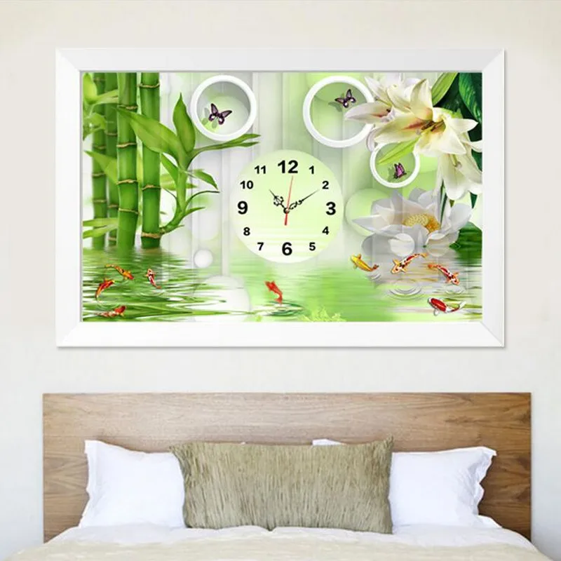 50*35 DIY 5D полная Алмазная вышивка круглые алмазы картина вышивка крестиком наборы Алмазная мозаика украшение дома 9 рыба настенные часы