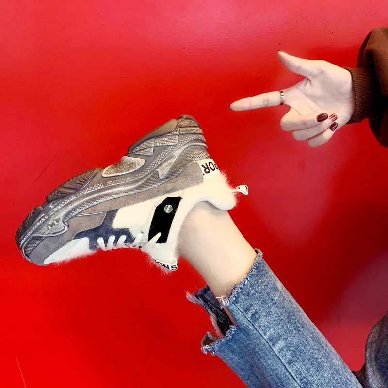 Ins/женская повседневная обувь из искусственной замши с мехом на платформе