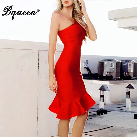 Bqueen новинка 2017 года однотонное облегающее платье на одно плечо сексуальное