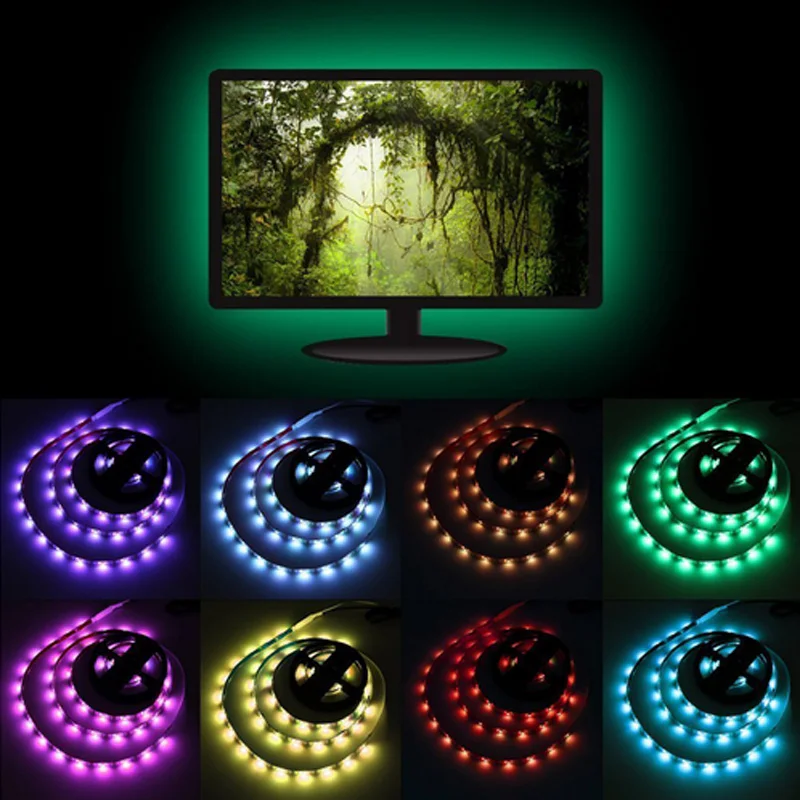 Водонепроницаемый 4x50см 2x50 см + 2x100 5 В USB RGB Светодиодная лента 5050 SMD сказочная ТВ