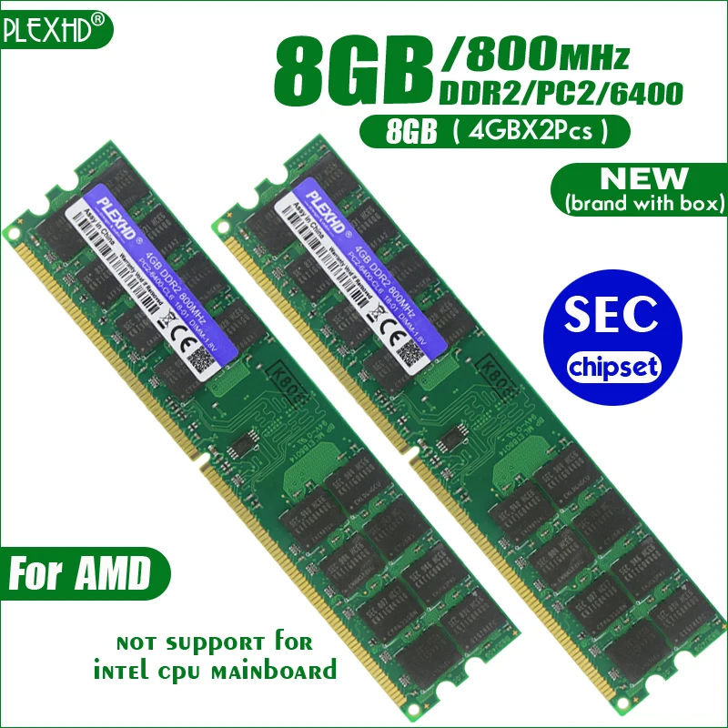 Новый PLEXHD 8 Гб (4 X 2 шт) DDR2 PC2-6400 800 МГц 8G PC2 6400 для настольных ПК DIMM память ram 240