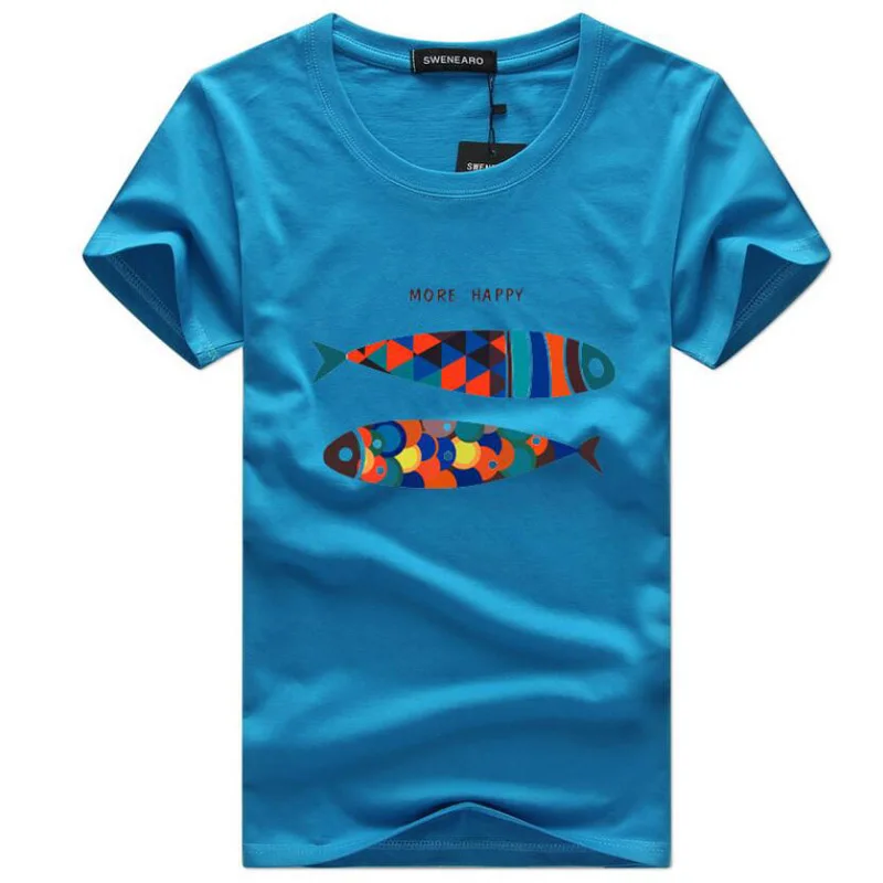 

New Men T shirt Fashion O-neck Short-sleeved Slim Fit Color Fish Printed T-Shirt Man Top Tees Plus Size S-5XL