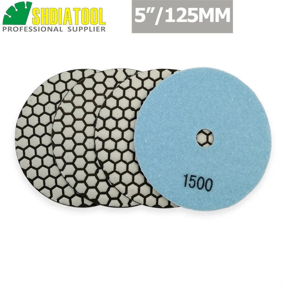 Diatool 4 шт. 5 &quotГрит #1500 B алмаз сухой полировки 125 мм Наждачные круги для Гранит