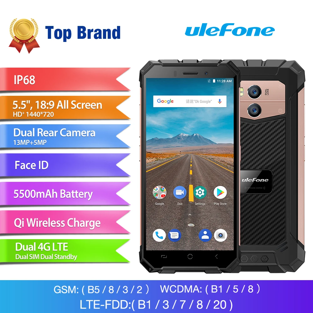 Ulefone Броня х IP68 Водонепроницаемый Android 8 1 2 ГБ 16 5 &quotсмартфон MTK6739 Quad Core13MP двойной Cam