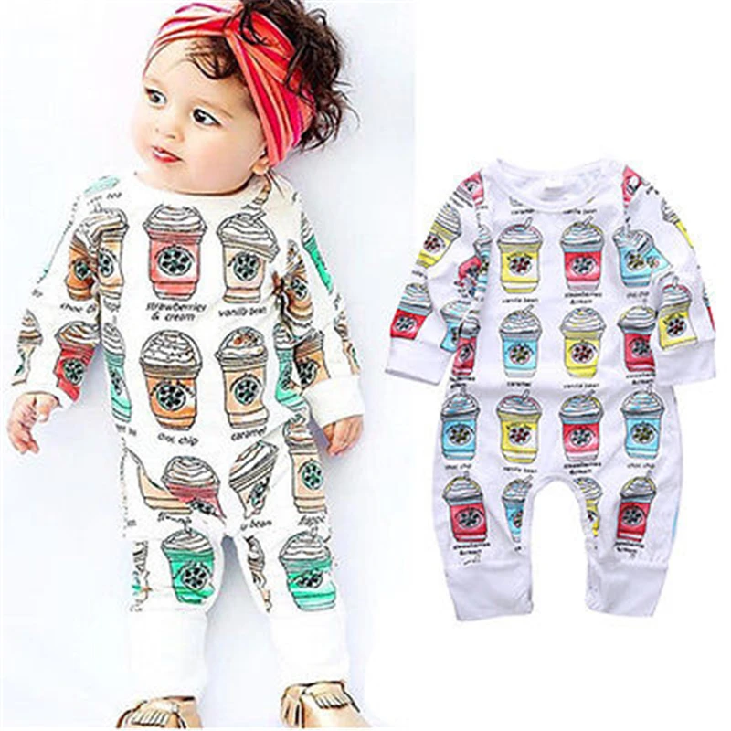 Newborn Baby Boys Romper Clothes Warm Long Sleeve Ice Cream Print Jumpsuit Outfits NEW |