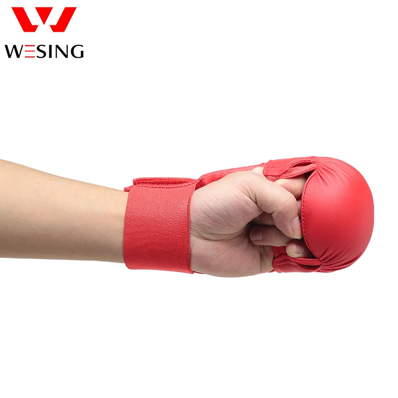 Фото Wesing перчатки для карате тренировочные соревнования утвержденные WKF Лапы Для карате взрослые Karate перчатка с перфорацией без большого пальца... №3