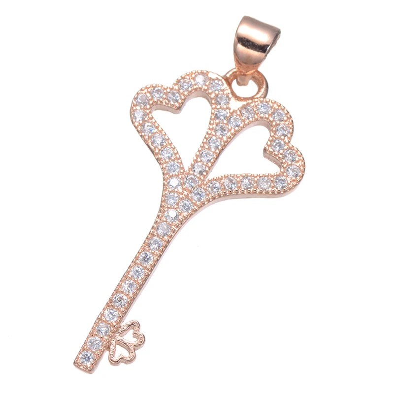 

Supplies For Jewelry Bijoux Zircon Heart Key Charms For Necklace Women Copper Micro Pave Floating Charms Wholesale Berloques