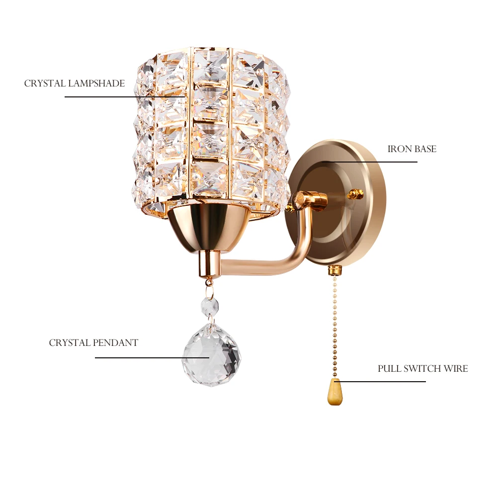 Современный Стиль Настенный светильник цилиндрический Хрустальный держатель с