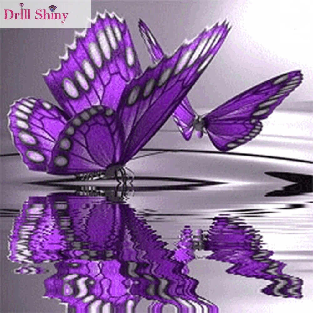 

3D Diy Diamond Painting Purple Butterfly On The Water Full Square Rhinestone Handcraft Cross Stitch Diamond Embroidery