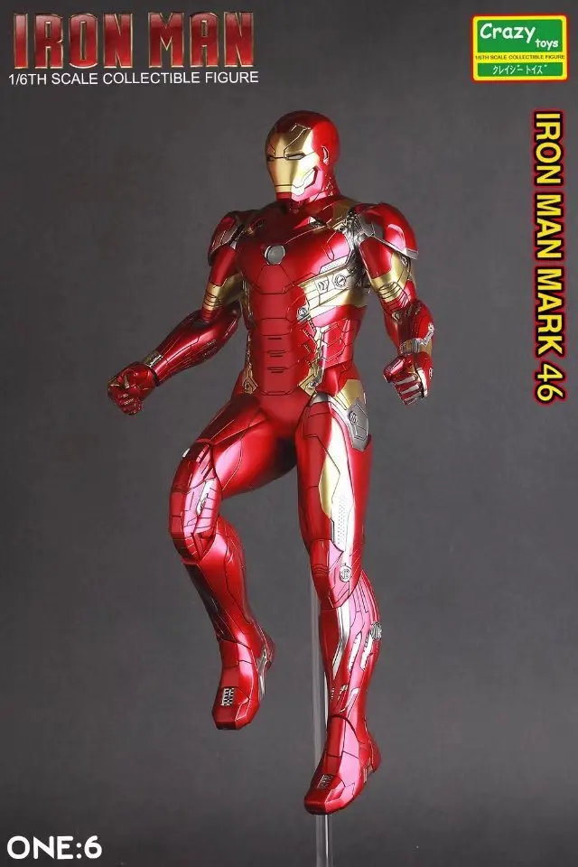 Сумасшедшие игрушки Железный человек Mark XLVI фигурку 1/6 Масштаб Окрашенные рис IronMan Mk46 Marvel ПВХ фигурки героев игрушки Brinquedos
