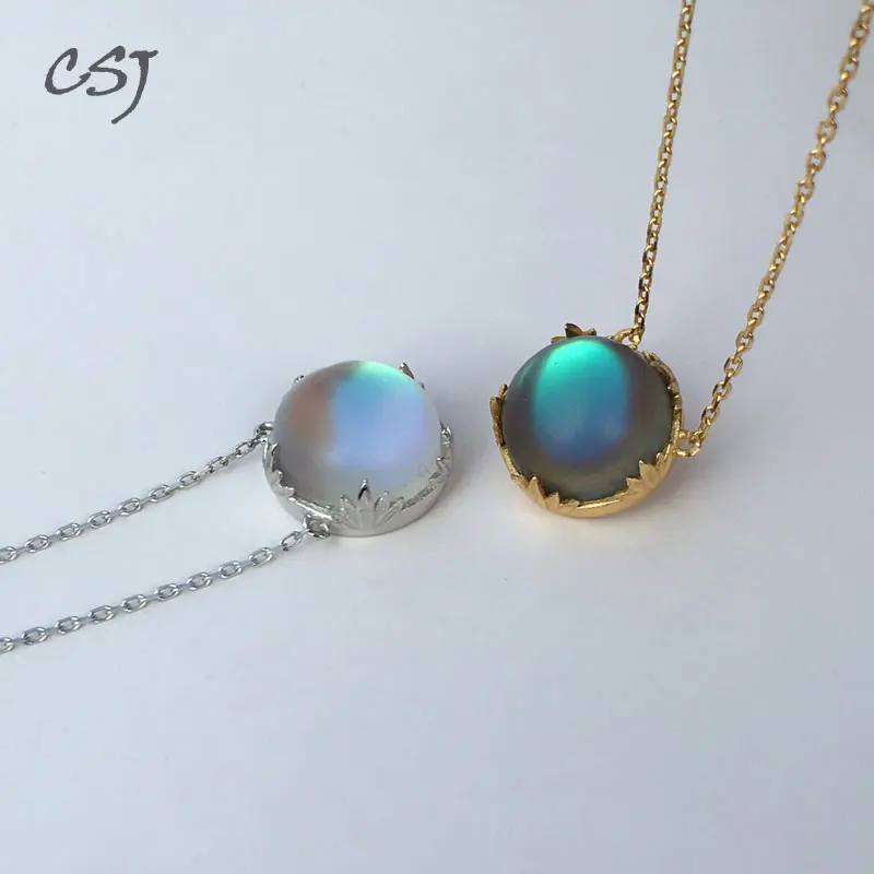 CSJ Aurora Necklace Sterling 925 Silver Halo Crystal Pendant for Woman Femme Lady Girl Party Elegant Fine Jewelry Gift | Украшения и