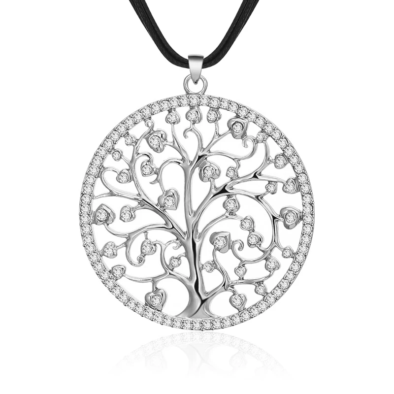 silver color Большой круглый кулон «Древо жизни», ожерелье для женщин, длинное многослойное кожаное ожерелье, цепочка, ожерелье, s& кулоны, ювелирные аксессуары - Окраска металла: silver color