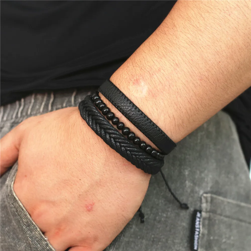 Многослойный кожаный браслет ручной работы модный мужской и женский плетеный с