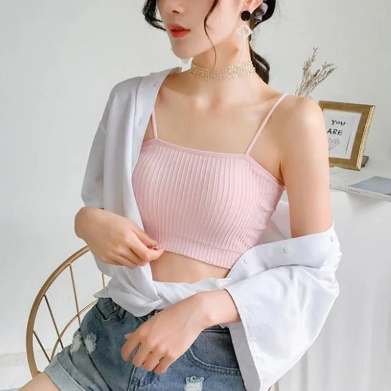 Топ женский на бретелях-спагетти укороченный бюстгальтер без рукавов