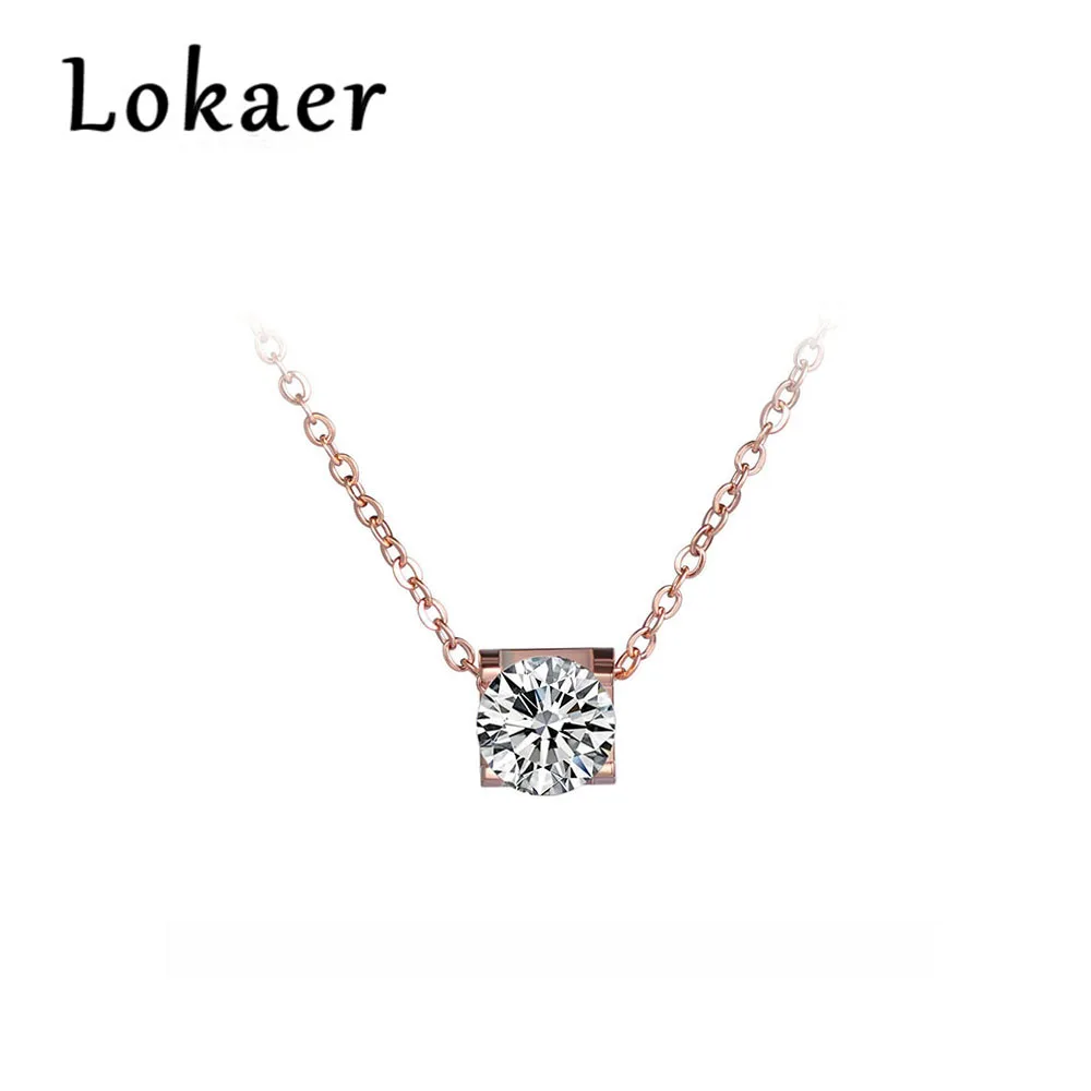 Lokaer Классическая титановая сталь 5Ct кубическая циркониевая подвеска кулон ожерелье ювелирные изделия модное красивое ожерелье для женщин N170390200P - Окраска металла: Rose Gold