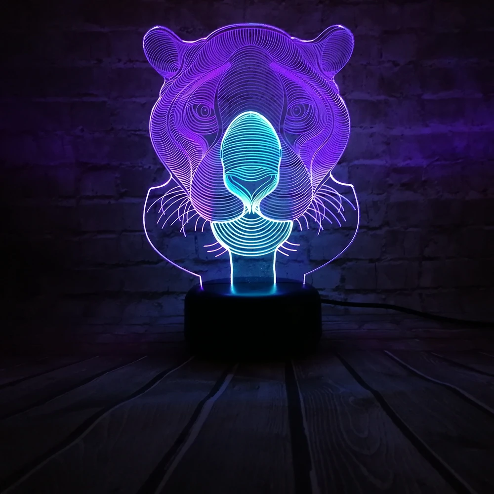 Креативные животные голова льва смешанные цвета Ночной светильник 3D LED USB лампа