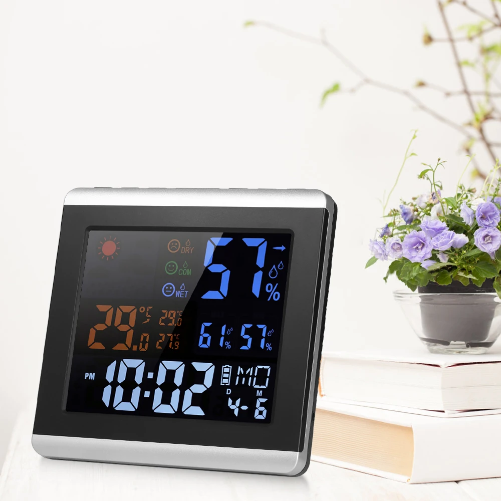 Цифровой цветной термометр гигрометр метеостанция часы ЖК дисплей внутренняя