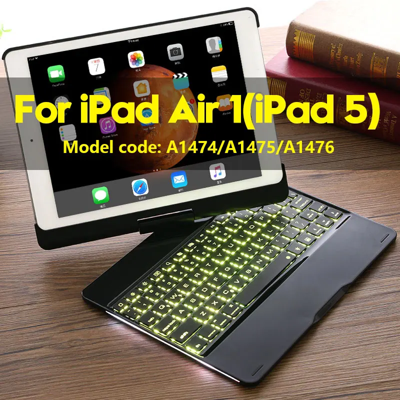 Smart Keyboard чехол Обложка для iPad Air 1 Air 2 9,7 дюймов с 7 цветов светодиодной подсветкой Беспроводной Bluetooth клавиатура чехол для 9," iPad 5 6 - Цвет: 2017 7 Color black