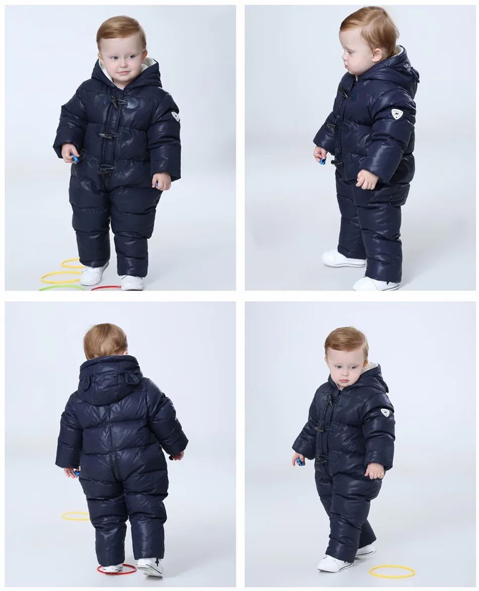 New 2022 Russia winter -30 degree duck down coats Waterproof + fleece warm jackets for girls boys jumpsuit kids orangemom | Детская