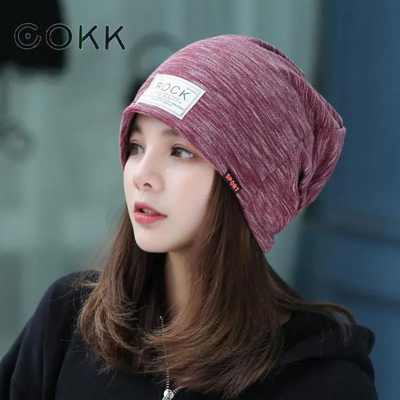 

COKK New Casual Women Hat Ladies Knitted Spring Autumn Cap Women's Skullies Beanies Headgear Lady Beanie Bonnet Head Cap Hip Hop