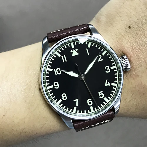 black dial San Martin, модные часы пилота из нержавеющей стали 100, водонепроницаемые сапфировое стекло, самовзводные наручные часы, автоматические часы для мужчин - Цвет: black dial