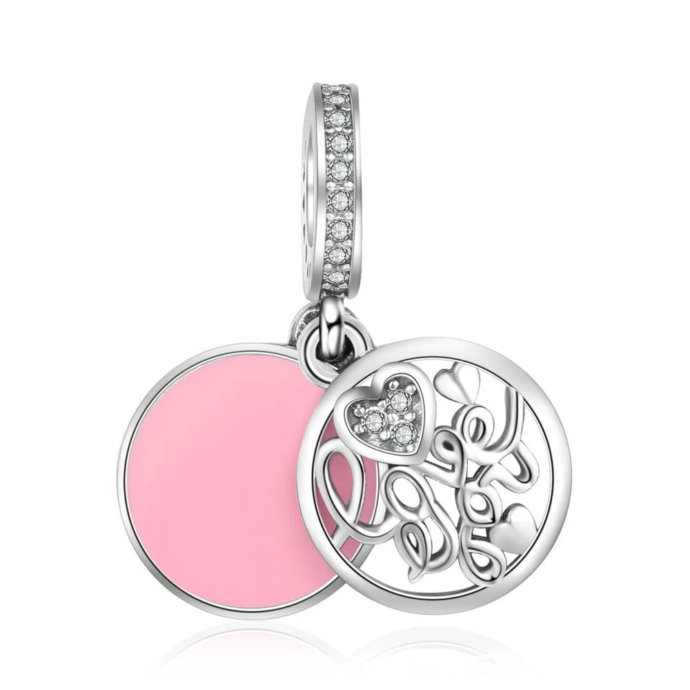 

Authentic 925 Sterling Silver Love You Pink Glaze Crystal Pendant Beads For Original Pandora Charm Bracelets & Bangles Jewelry