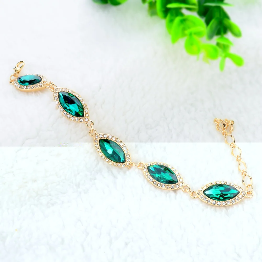 Женские золотистые браслеты LongWay стразы ювелирные изделия на цепочке с зелеными