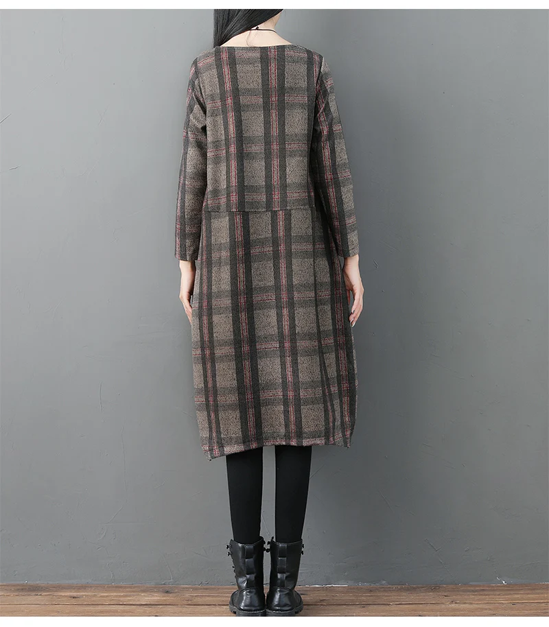 2018 autumn and winter wear thick striped in the long section large size women's slim plaid woolen dress | Женская одежда