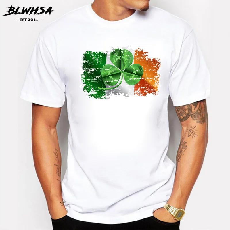

Новейшая Мужская футболка BLWHSA, модные футболки с коротким рукавом в ностальгическом стиле с принтом ирландского флага, хипстерские топы с к...
