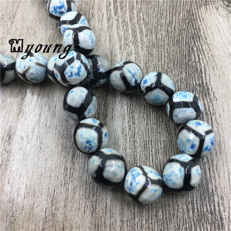 Футбольная полоса натуральные тибетские Агаты DZI Круглые граненые три злых глаза