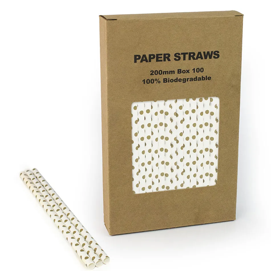 

100pcs/Box Gold Dot Paper Straws Bulk,Vintage Christmas Wedding Baby Shower Birthday Holiday Party Coffee Bar Drinking Straws