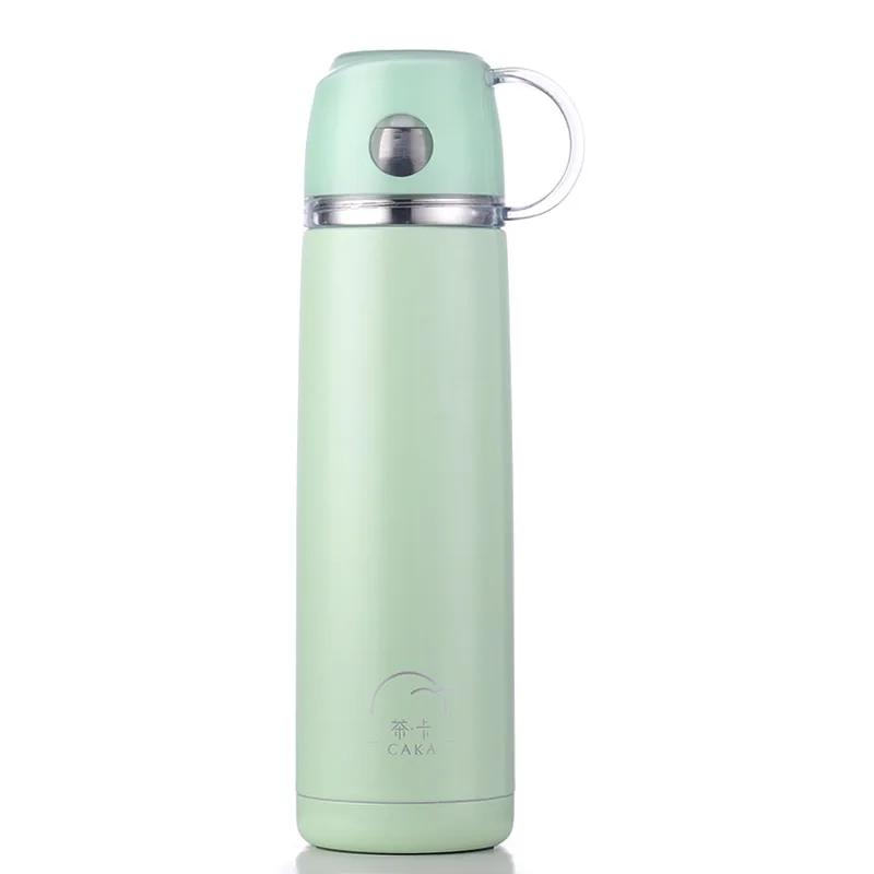 light green CAKA vacuum flask stainless steel 304 Thermal Cup outdoor school office Drinking Straight Cup Hot Water Bottle - Цвет: light green