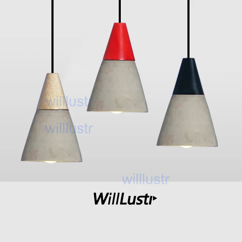 

willlustr concrete pendant light natural wood cement suspension lamp design nordic hanging lighting dinning room restaurant cafe