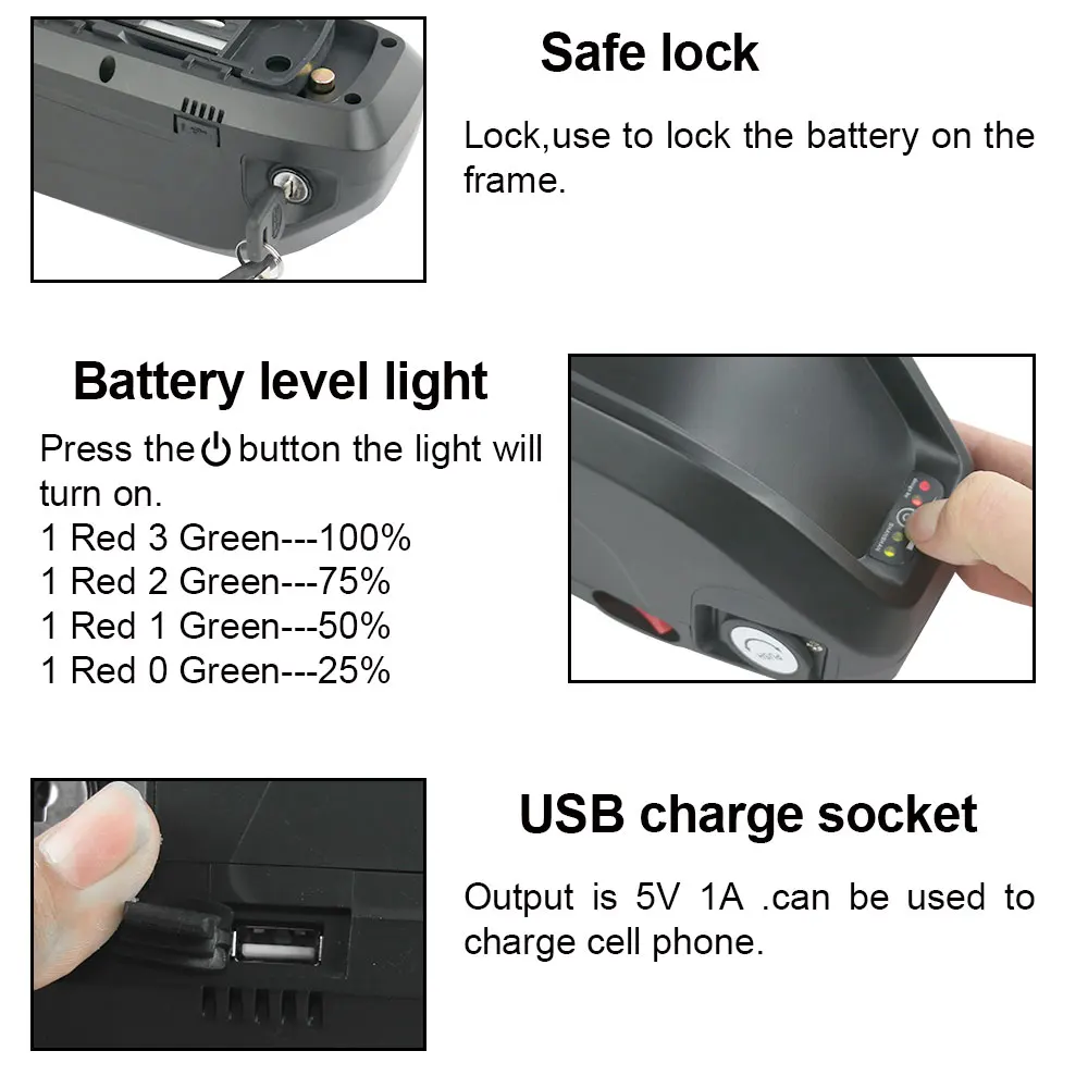 Фара для электровелосипеда в Акула Батарея 48 v 10Ah литий-ионный пакет с usb
