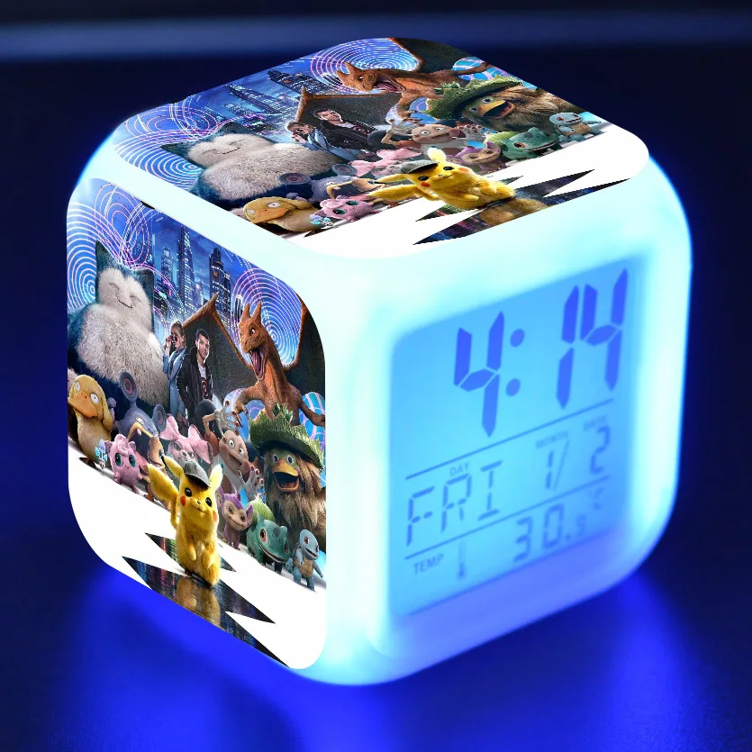 1 Цифровой Детский будильник Led reloj despertador мультфильм детектива Пикачу игрушки красочные светящиеся wekker настольные часы wake up светильник - Цвет: 1