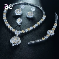 be 8 2 tones elegent cubic zircon 4pcs necklace jewelry wedding bridal set leaf waterdrop shape jewelry set for lady dress s262