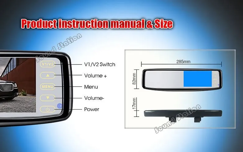 4.3 inch Retrovisor Color LCD Car Monitor Rear View Mirror Parking / TFT Screen Rearview AV RCA | Автомобили и мотоциклы