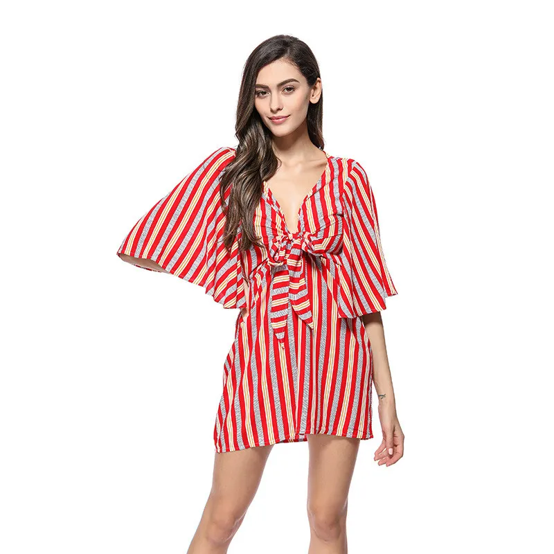 2019 весеннее Новое Стильное модное тонкое женское платье в полоску высокого