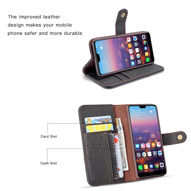 Genuine Leather Case for Huawei P20 P30 Pro Wallet Flip Stand Mate 20 Lite Nova 3e 4e Cover |