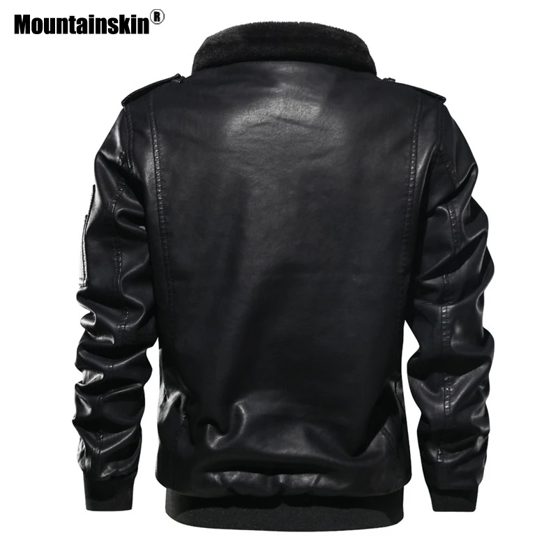Мужская куртка бомбер из ПУ кожи Mountainskin теплая плотного бархата мотоциклетная