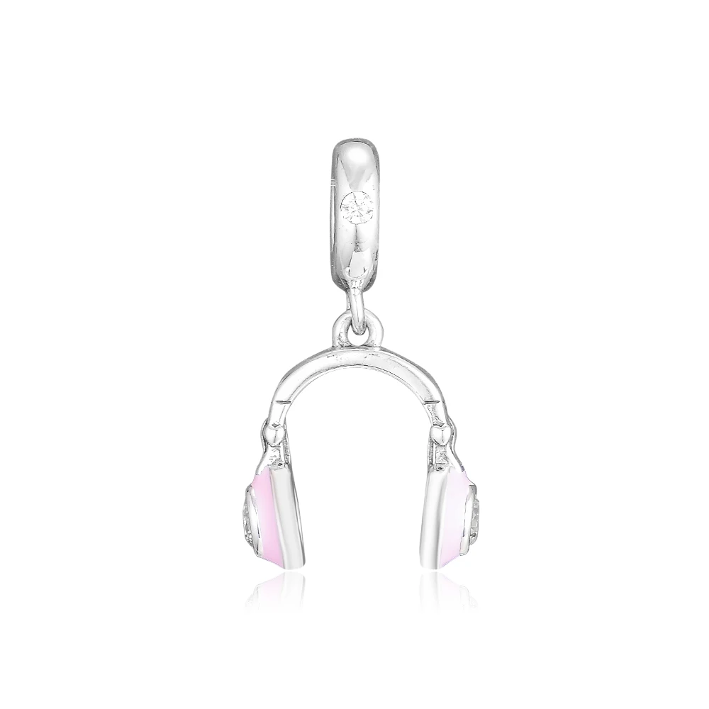 

Music Pink Headphones Hanging Charm 925 Sterling Silver Jewelry Fit Europe Bracelet Charms Jewelry Making Necklace for Women
