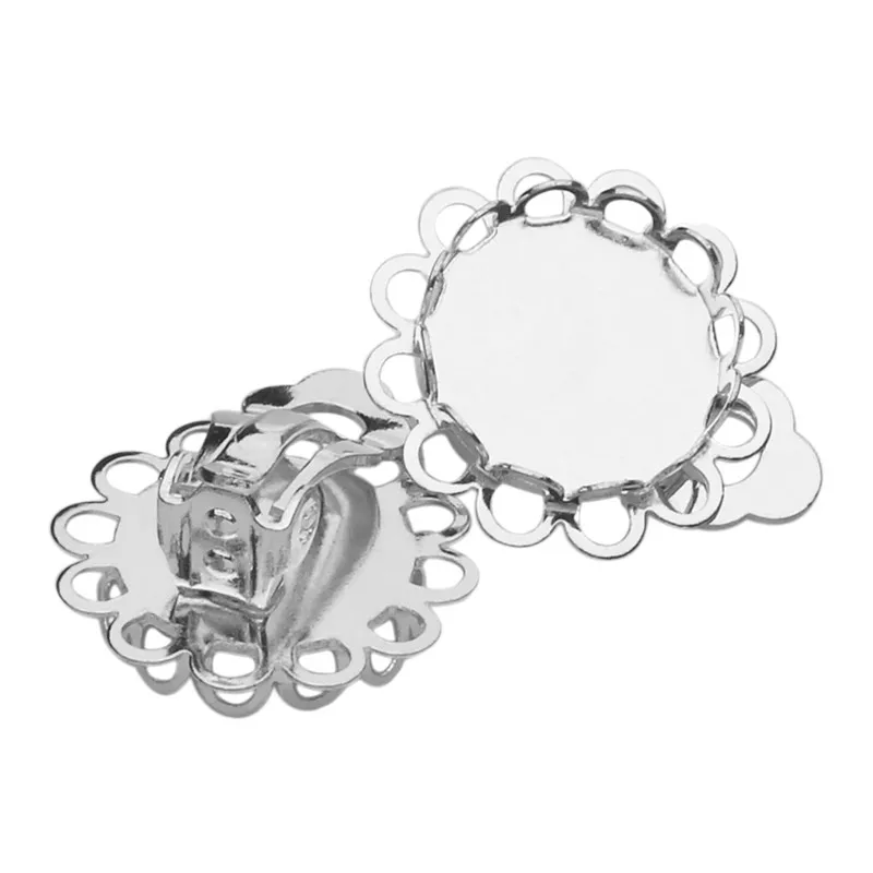 

Fashion 10pc/lot Copper Silver Color Metal Earring Cabochon Base Inner 12mm Ear Jewelry Handmade DIY Accessories Findings K0756