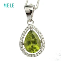 natural green peridot and red garnet silver pendant pears 7mm10mm august birthstone and january birthstone elegant pendant