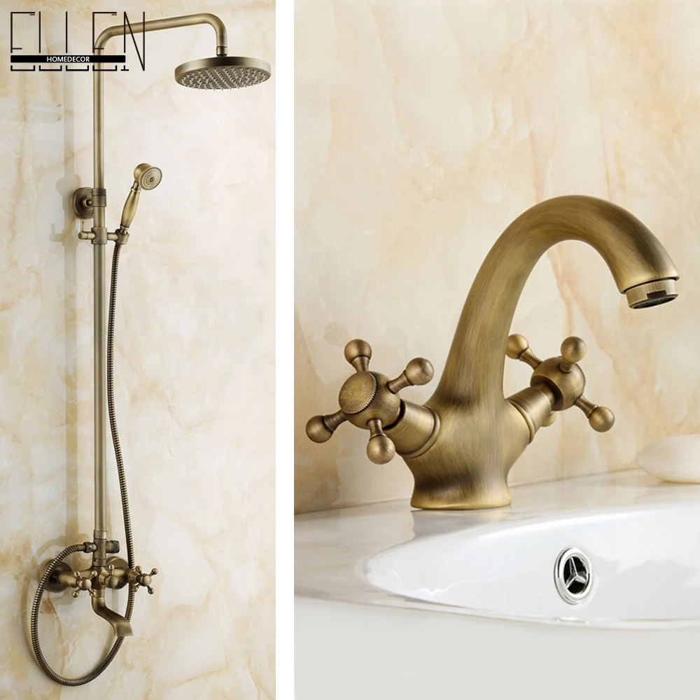 Античный латунный набор для ванной комнаты с дождевой лейкой смеситель душа
