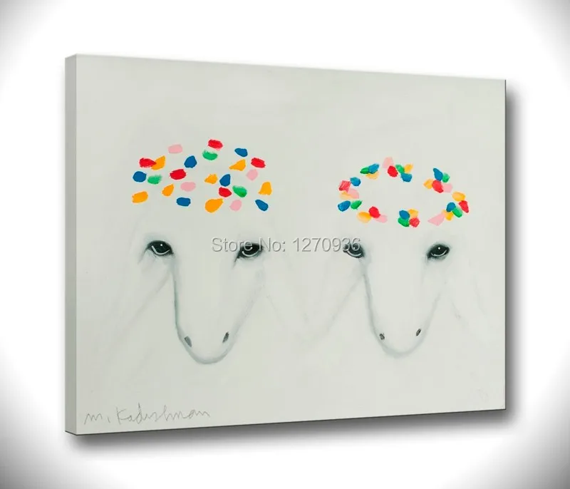 

Lovely Colored Sheep Head White Skin Two Goats Classic Hand Painted Oil Painting on Canvas Wall Art Pictures Home Decoration