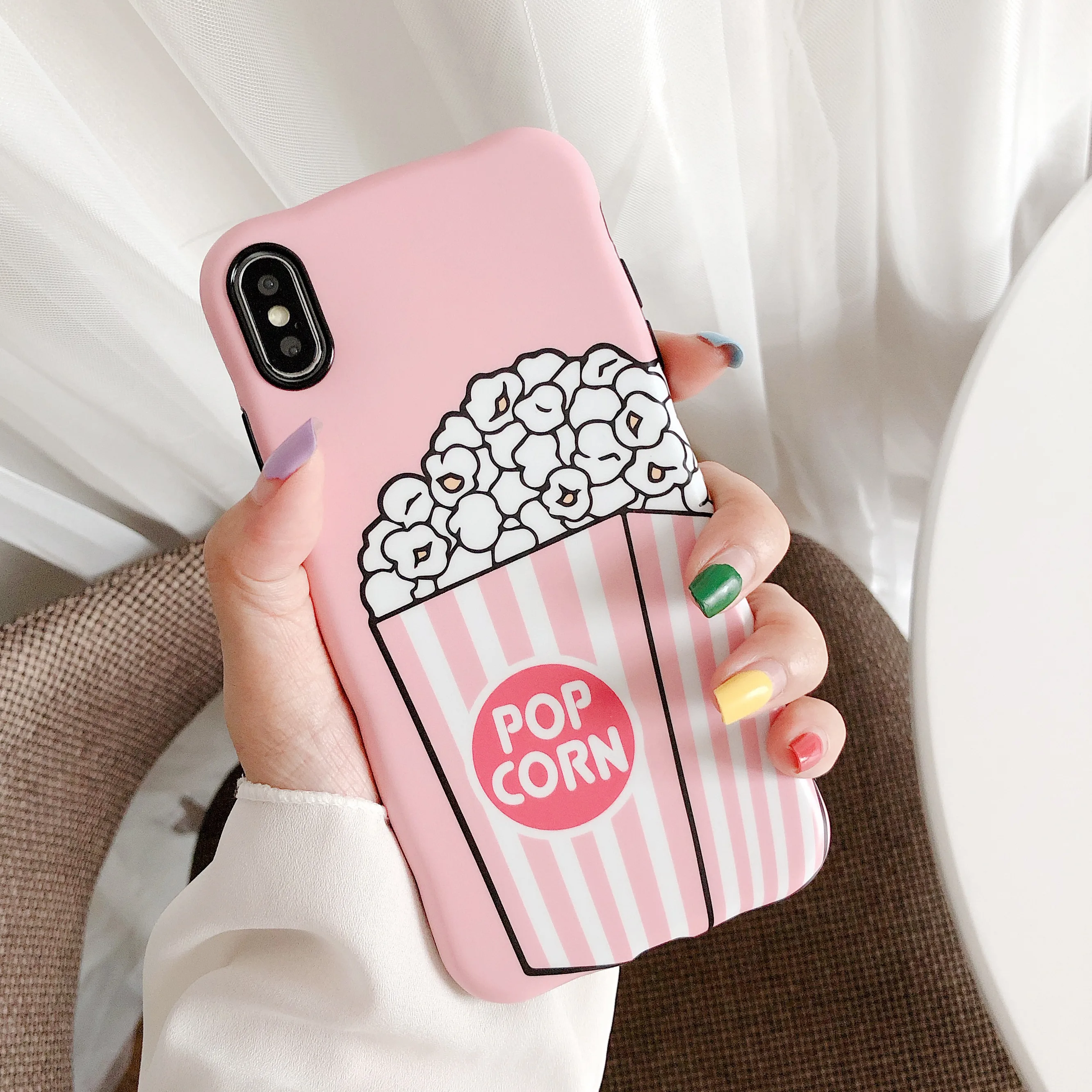 PEIPENG Cute Pink Popcorn Phone Case For iphone 6 6S 7 8 Plus X XR XS MAX Ultra-thin Silicone Soft imd Back Cover Coque | Мобильные