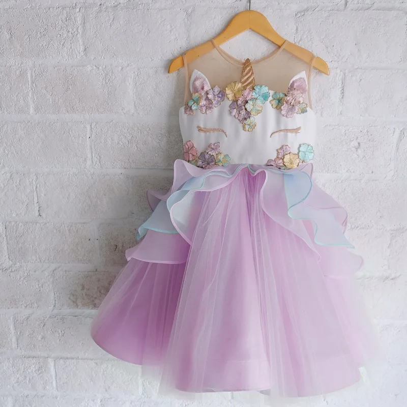 Кружевное платье с цветочным рисунком для маленьких девочек нарядное единорогом