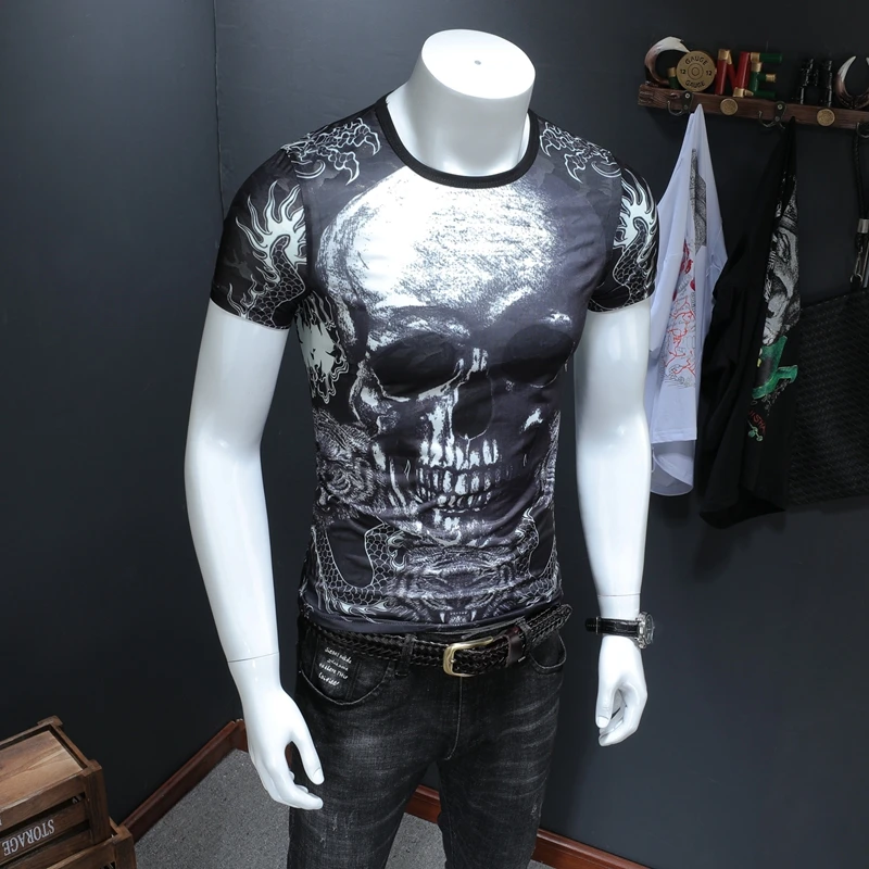 The new summer 2019 large size T-shirt men skull with short sleeves 8816 P46 | Мужская одежда